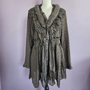 NWT Pretty Angel Olive Green Knit Fairy Witchy Boho Embellished Cardigan